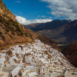 The Maras salt mines and surrounding mountains.