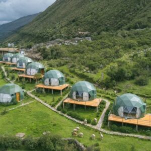 Soraypampa Skylodge Domes in the Peruvian mountains.