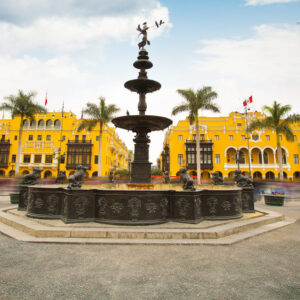 Plaza Mayor in Lima’s Historic Center, surrounded by colonial architecture and the iconic Lima Cathedral, where the city’s history comes alive.